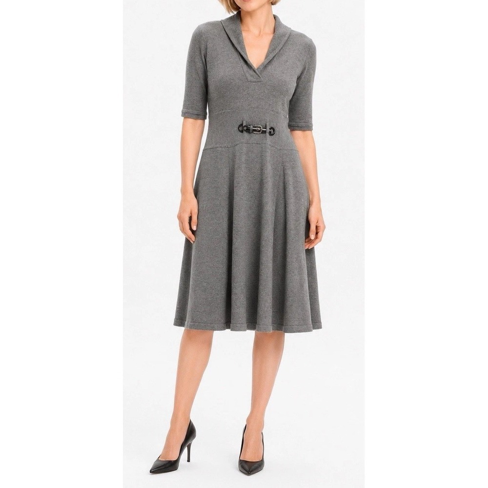 Ellen Tracy Gray Collared Sheath Sweater Dress Size Large‎